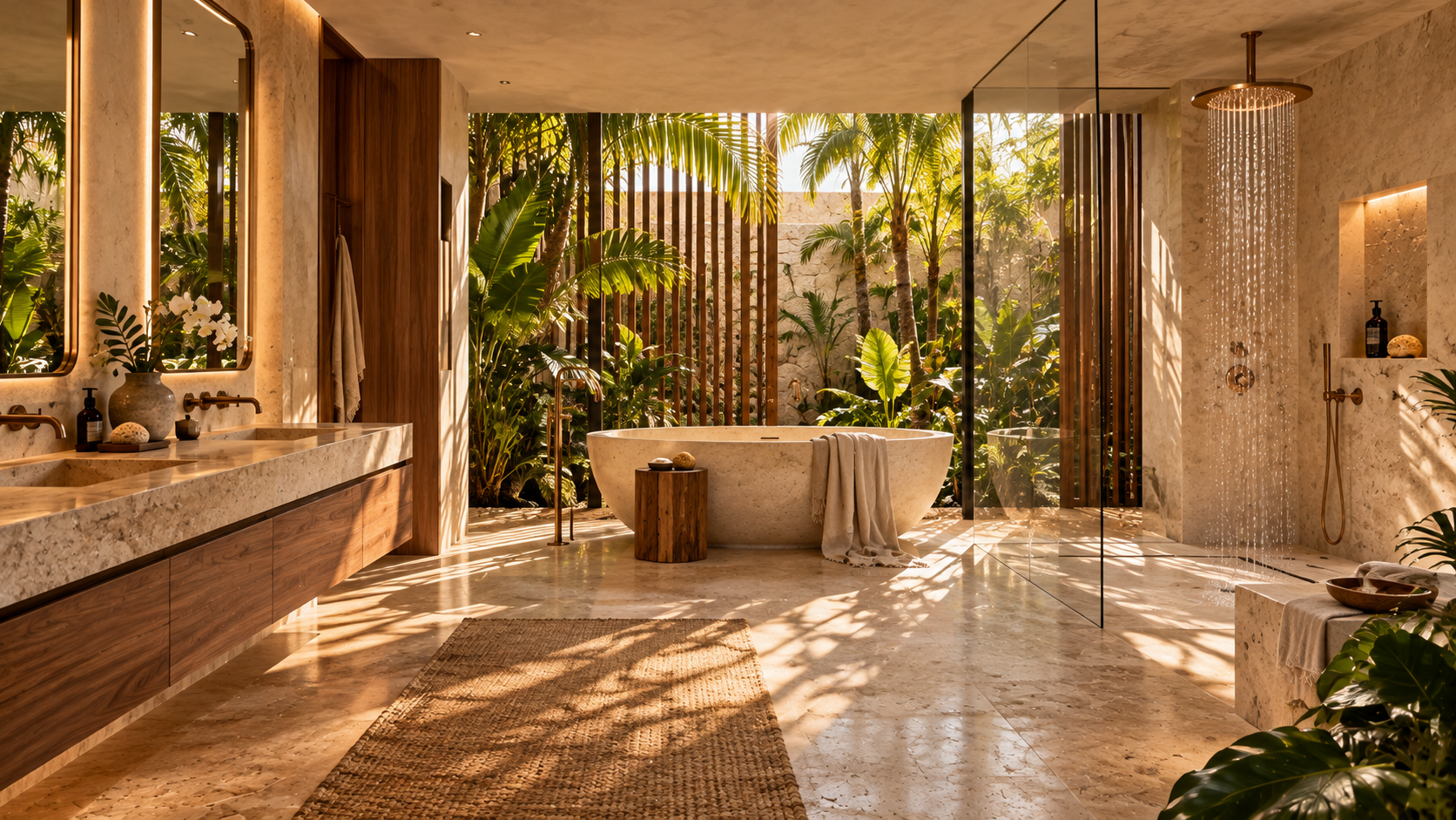 Warm primary bathroom design inspiration